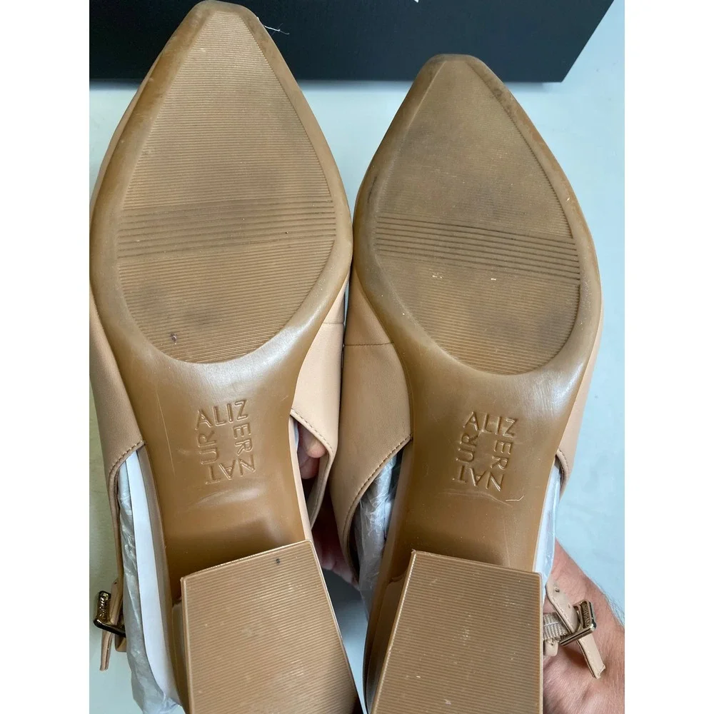 Naturalizer Ginger Barely Nude Leather Slingback Block Heel Pumps Size 7.5m